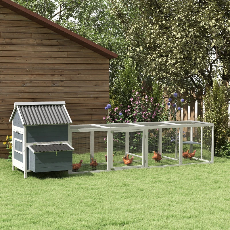 PawHut 156 Inch Wooden Chicken Coop with 2 Nesting Boxes