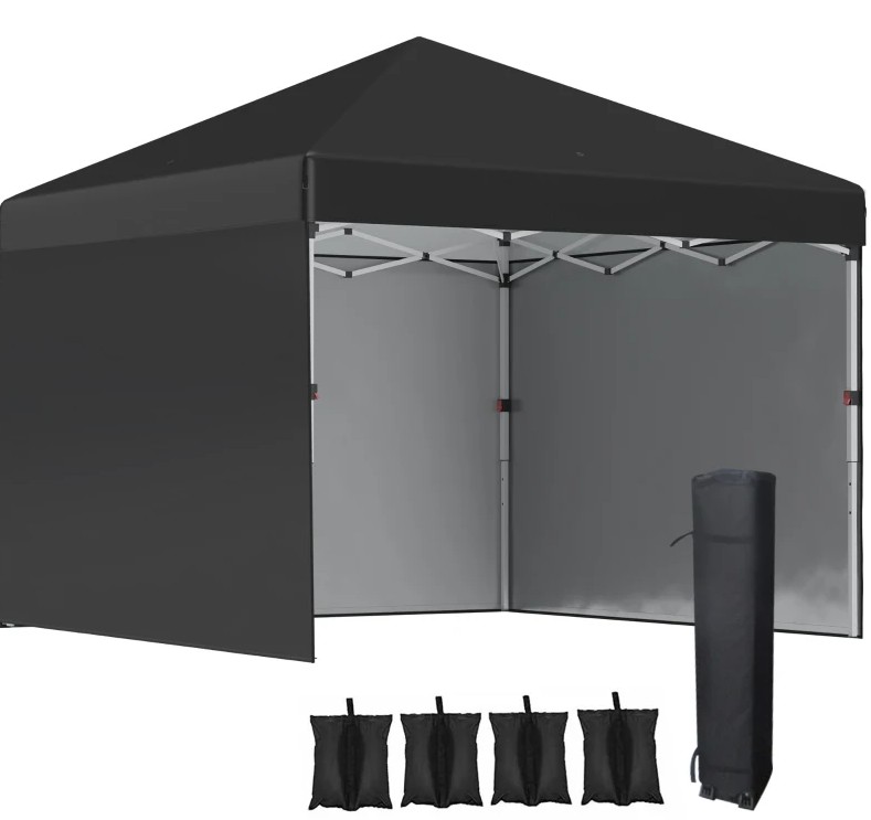 Outsunny 10 x 10 Foot Steel Frame Pop Up Canopy with Sidewalls and Weight Bags