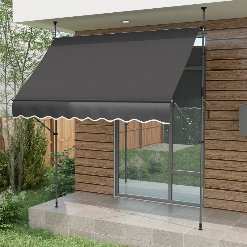 Outsunny 8 x 4 Foot Tension-Mount Manual Retractable Door or Window Awning