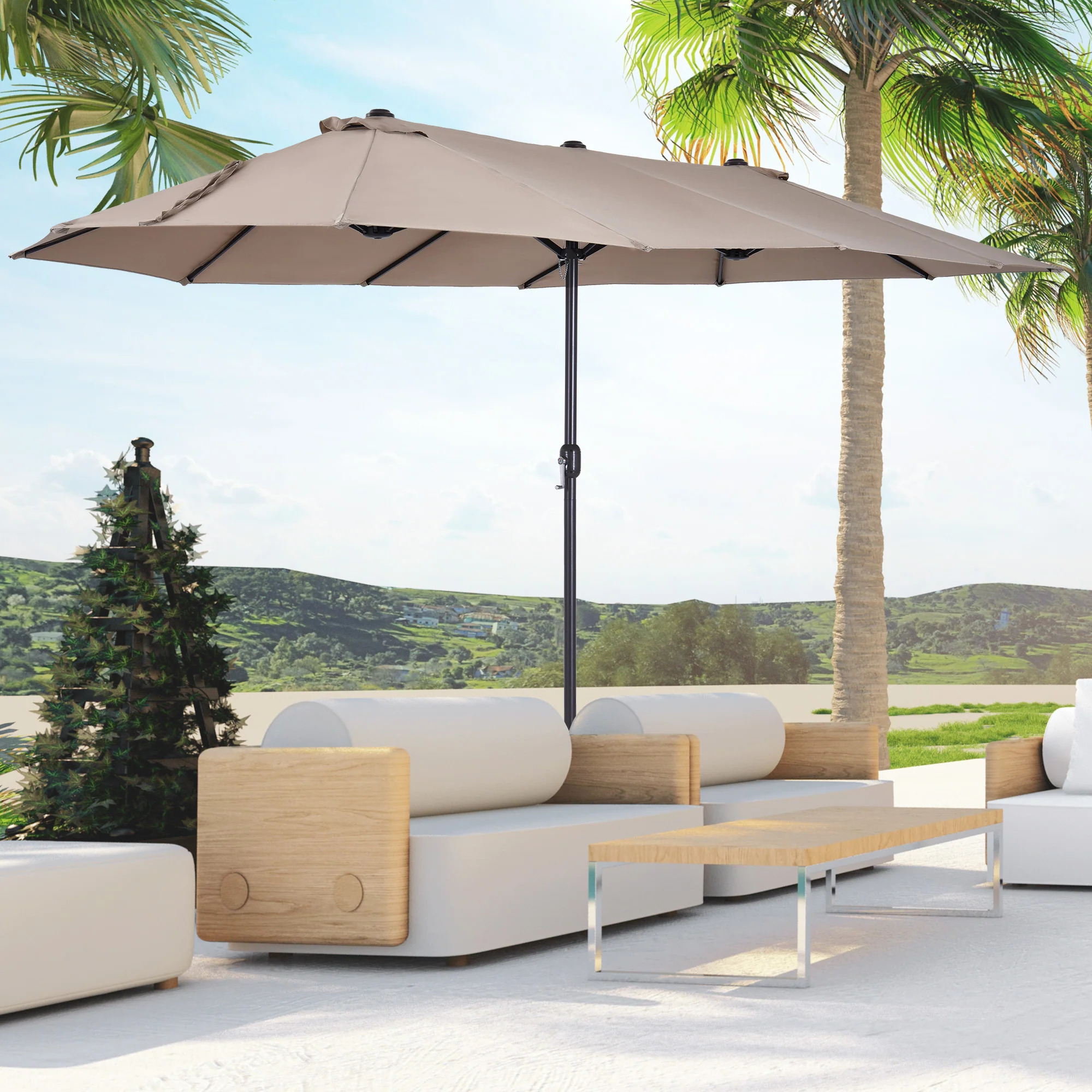 Outsunny 15 Foot 031V01 Double Sided Patio Umbrella with Crank Handle