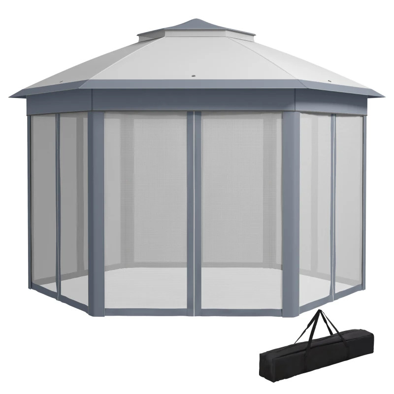 Outsunny 13 x 13 Foot Hexagon Pop Up Gazebo with Zippered Mesh Netting