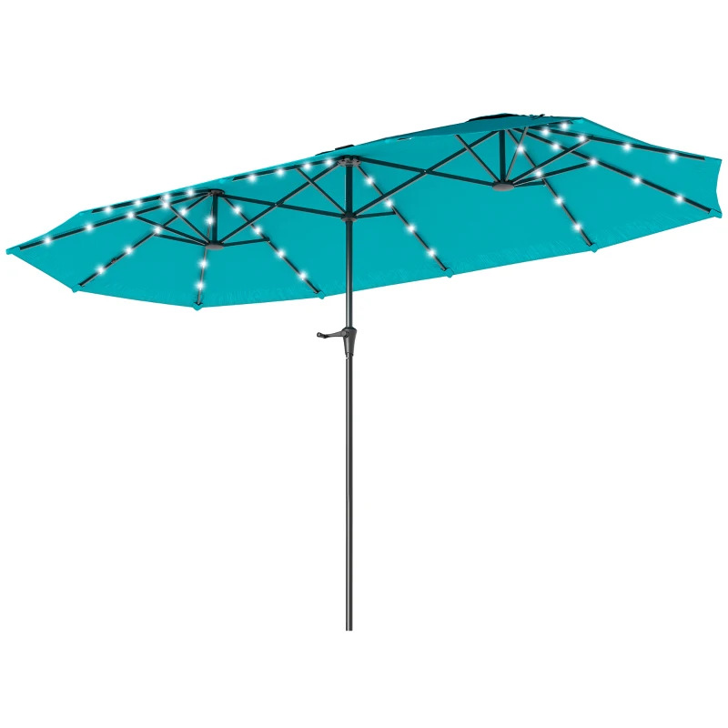 Outsunny 13 Foot Double-Sided Market Umbrella with Solar Lights