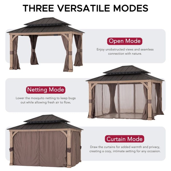 Sunjoy 11 x 13 Foot San Marino Steel and Cedar Hardtop Gazebo