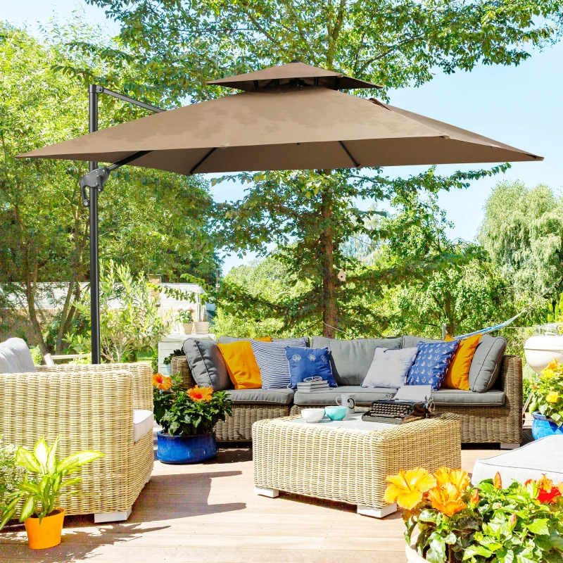 Outsunny 10 Foot Offset Patio Umbrella with Base