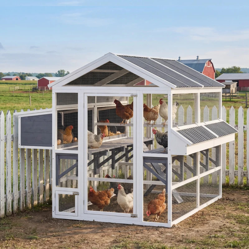 PawHut 8 Foot Wooden Chicken Coop with Feeders, Nesting Boxes, and Roost Bars