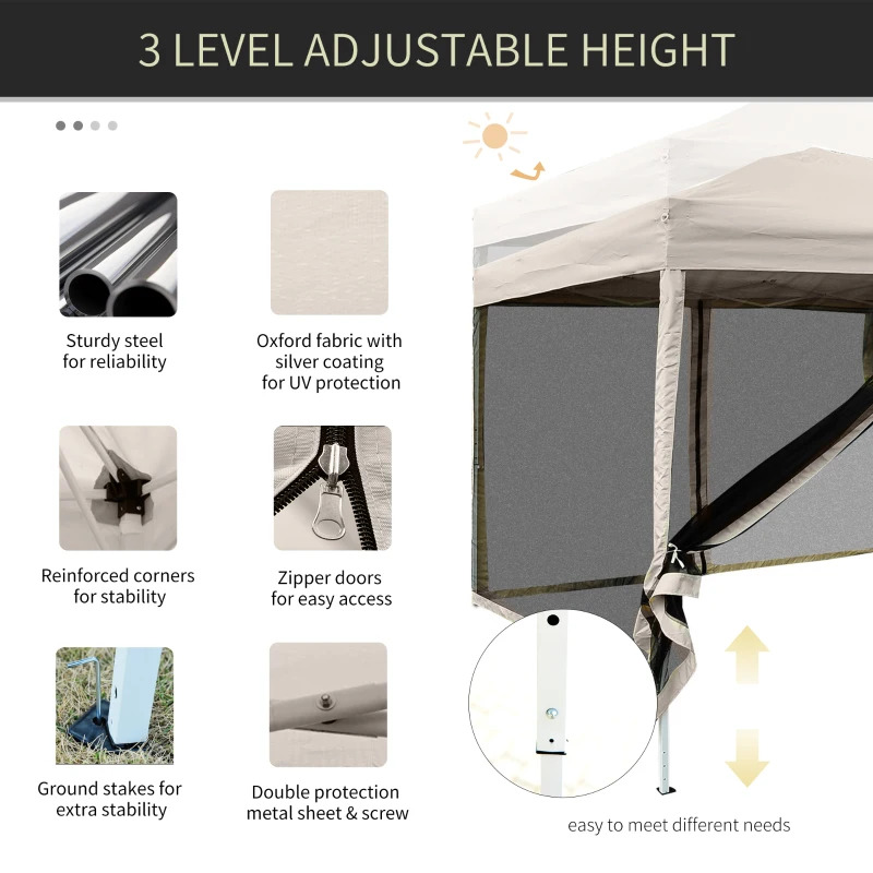 Outsunny 10 x 10 Foot Pop Up 210D Oxford Screen House Canopy