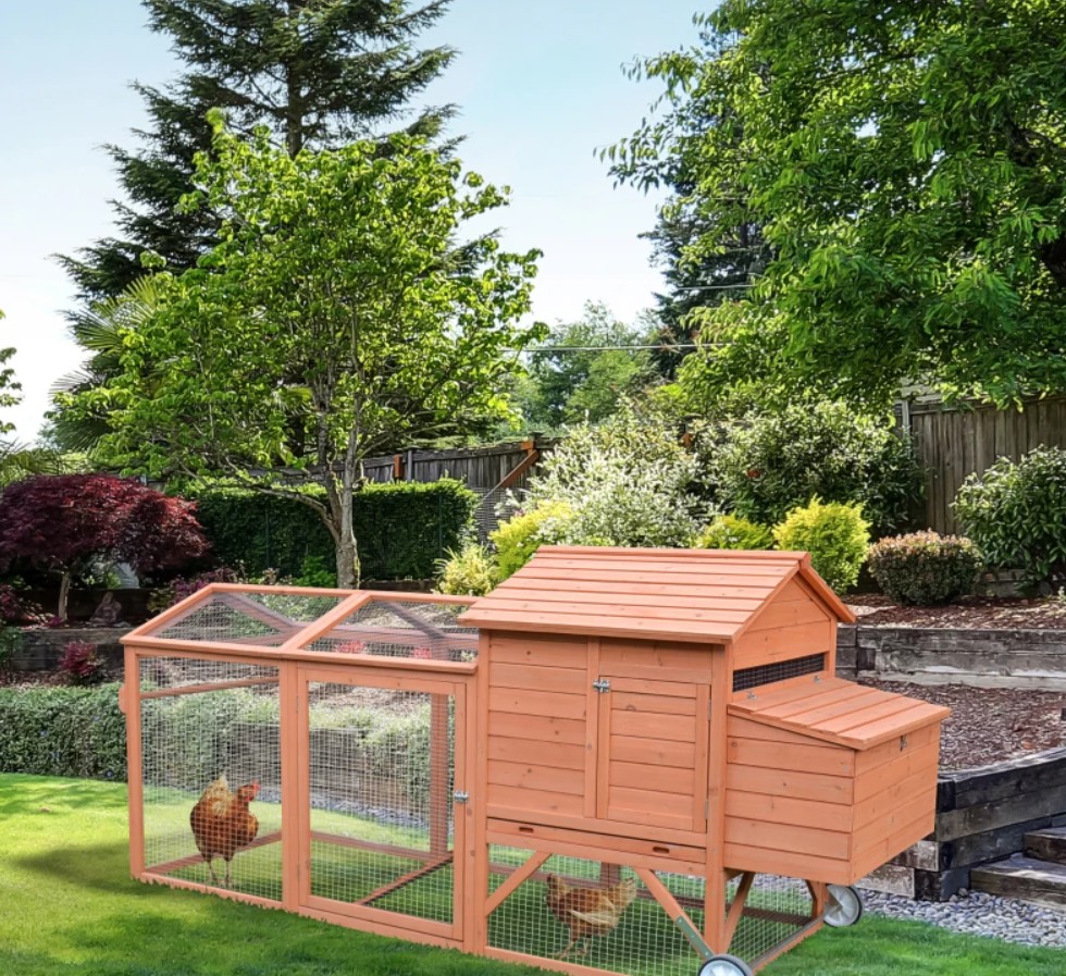 PawHut 96 1/2 Inch Wooden Portable Chicken Coop with Nesting Box