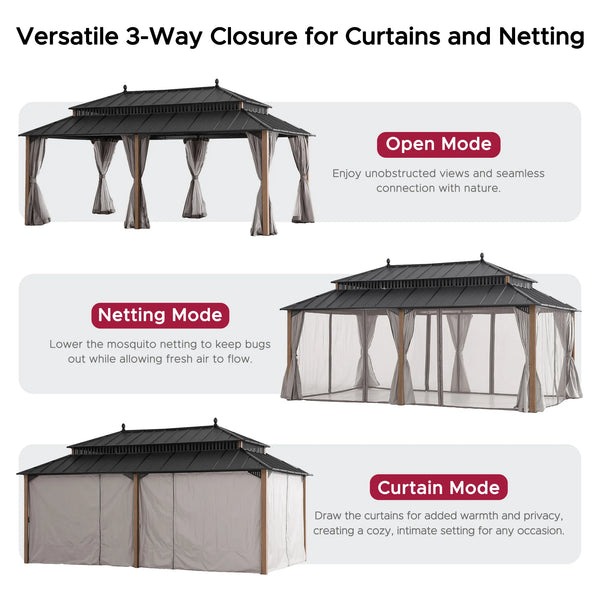 Sunjoy 20 x 12 Foot Kingston Extra-Tall Steel Hardtop Gazebo