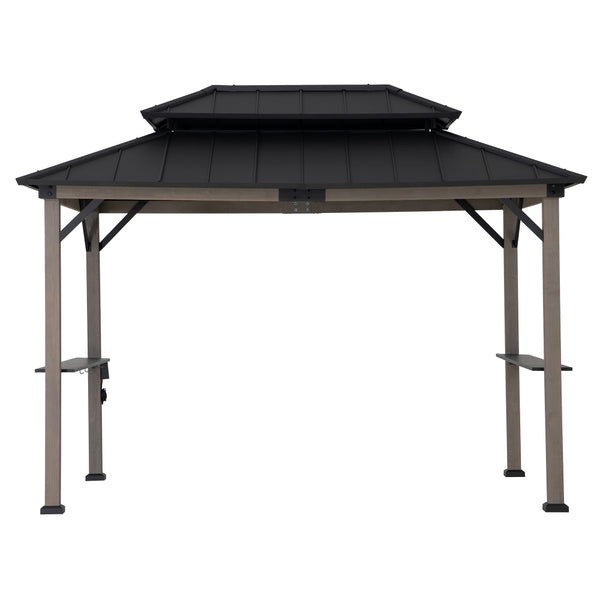 Sunjoy 8 x 12 Foot Churchill Cedar Frame Grill Gazebo with AC Power Port