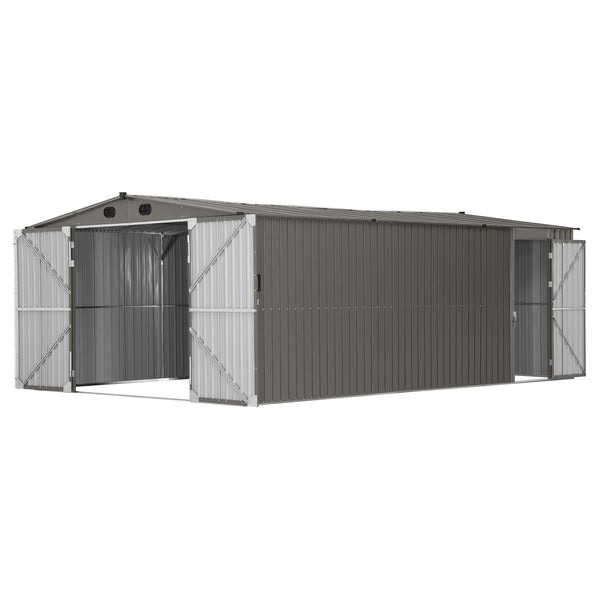 Sunjoy 13 x 20 Foot Lockable Metal Shed and Carport