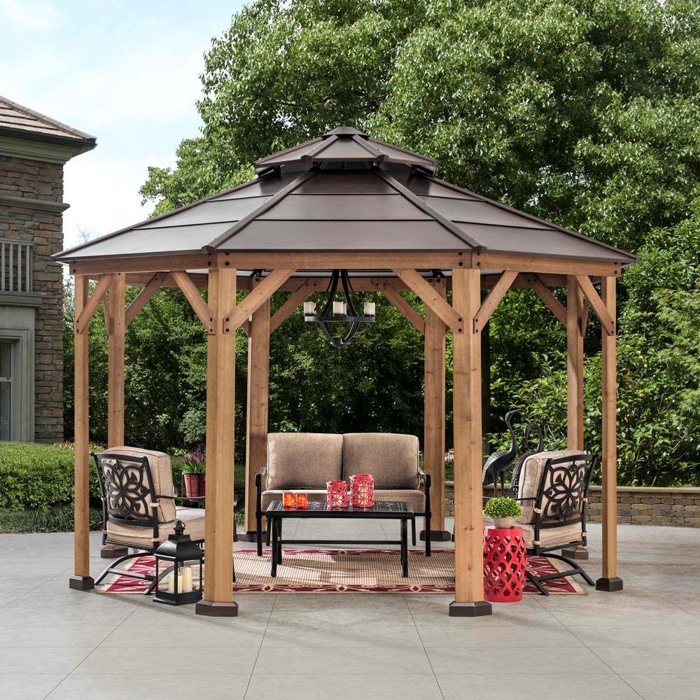 Sunjoy 13 Foot Octagonal Hardtop Cedar Gazebo