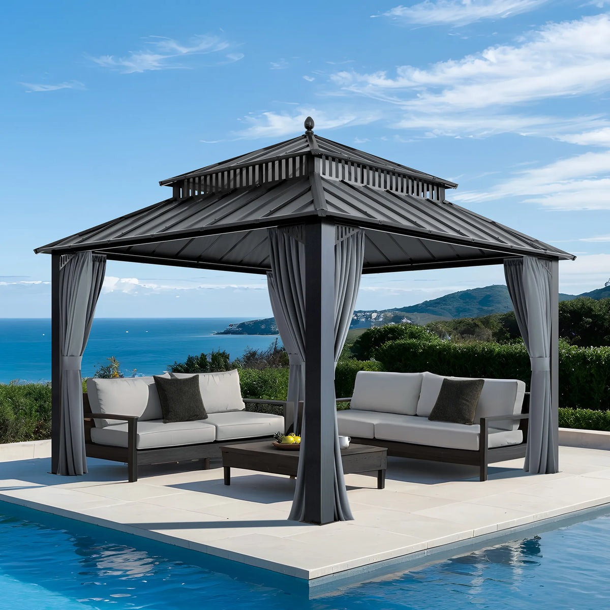 Sunjoy 12 x 12 Foot Kingston Extra-Tall Steel Hardtop Gazebo