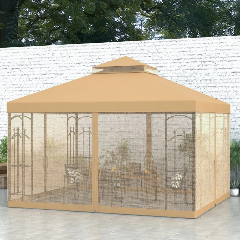 Outsunny 10 x 12 Foot Patio Gazebo with Corner Frame Shelves