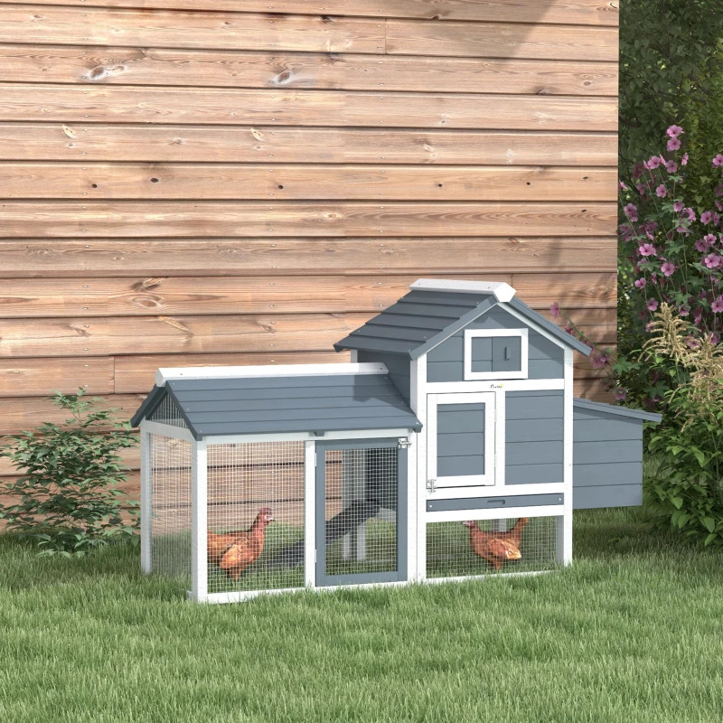 PawHut 59 Inch Wooden Double Door Chicken Coop