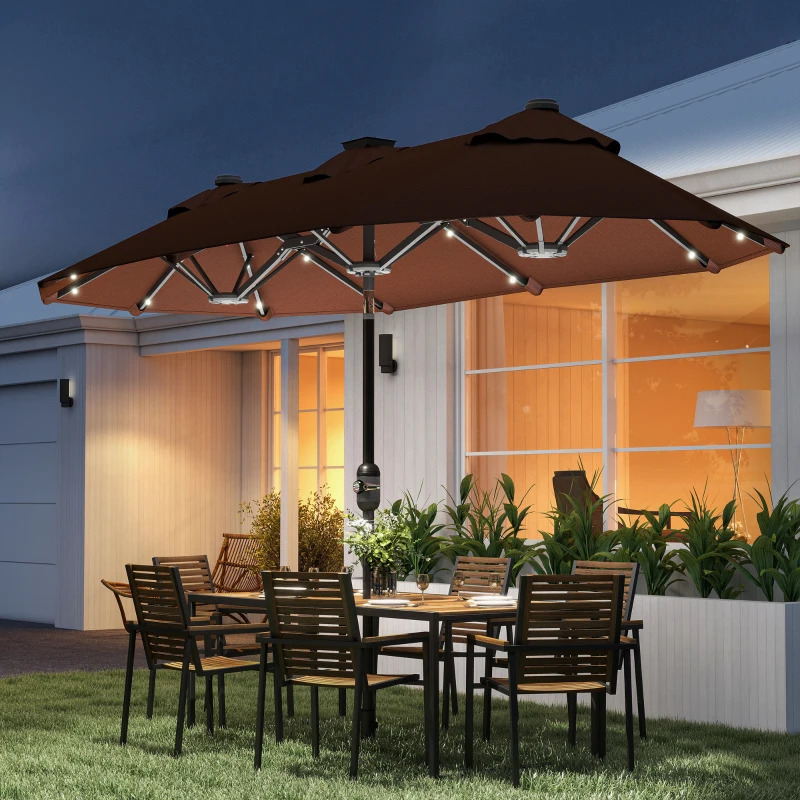 Outsunny Double Sided Outdoor Patio Umbrella with Solar Lights and Base