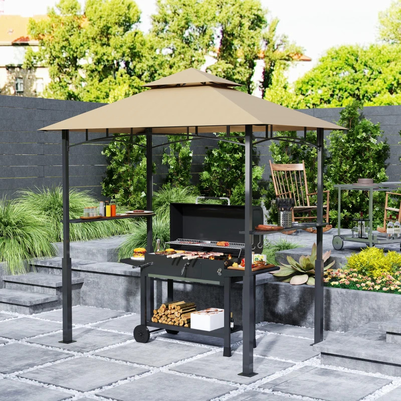 Outsunny 8 x 5 Foot Outdoor Grill Gazebo with LED Lights