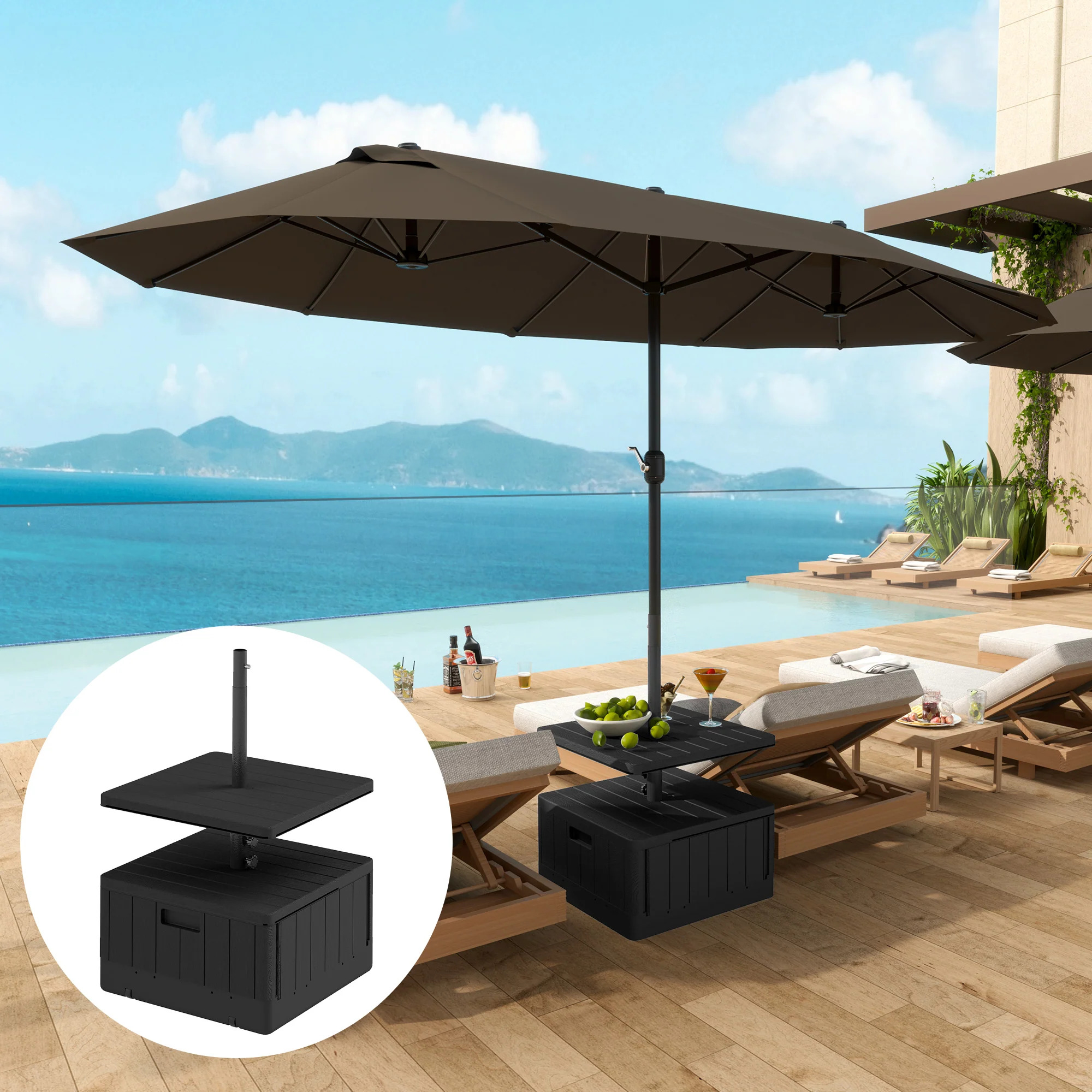 Outsunny 3-in-1 Fillable Outdoor Umbrella Base and Planter End Table