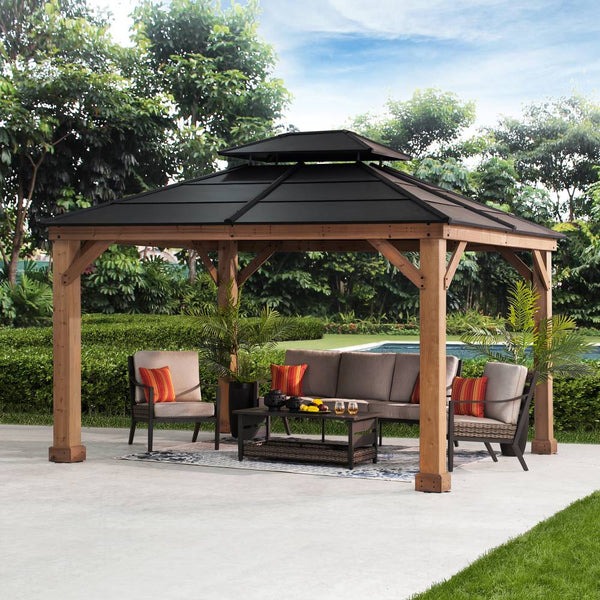 Sunjoy 11 x 13 Foot Heavy-Duty Cedar Gazebo