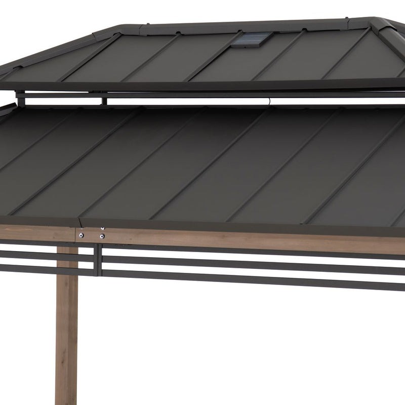 Sunjoy 8 x 12 Foot Churchill Cedar Frame Grill Gazebo with DC Solar Power Port