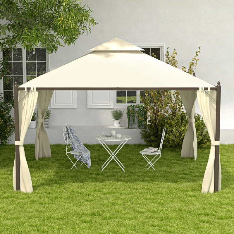 Outsunny 10 x 12 Foot Steel Outdoor Patio Gazebo with Privacy Curtains