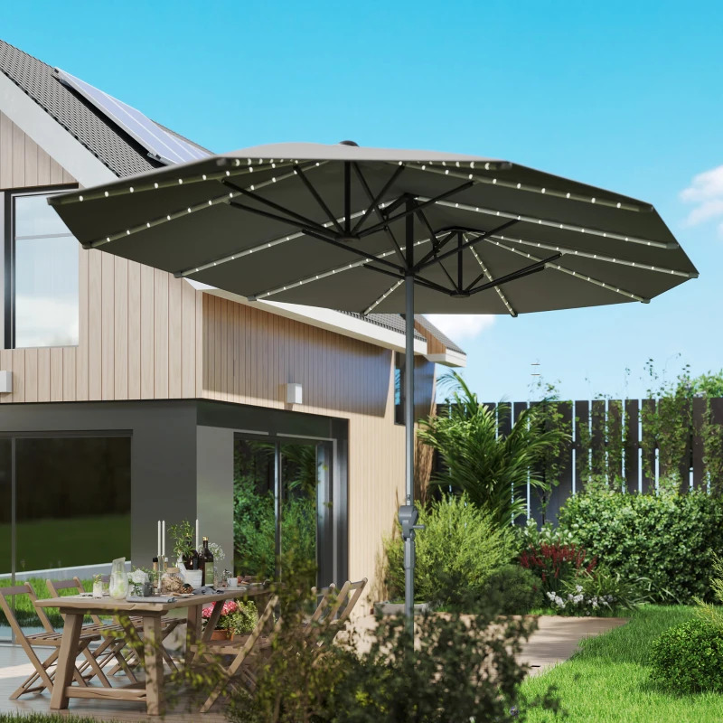 Outsunny 15 Foot Double-Sided Market Umbrella with Solar Lights