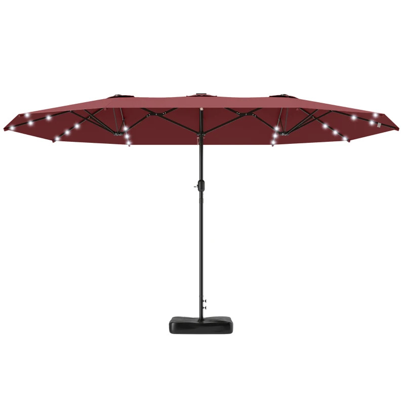 Outsunny 14 2/5 Foot Double Sided Solar LED Umbrella with Base
