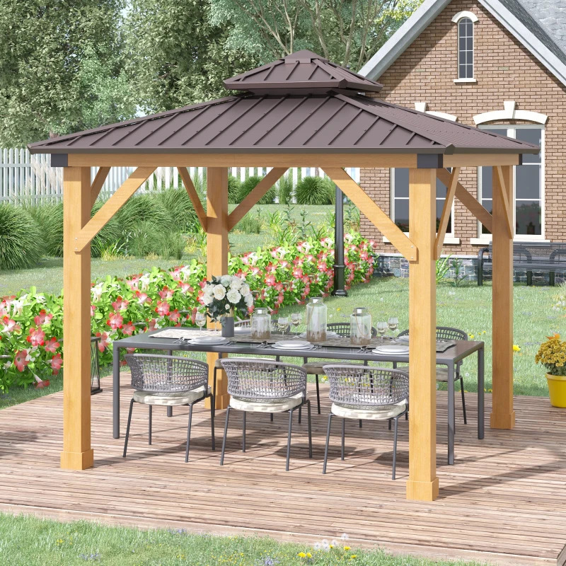 Outsunny 10 x 10 Foot Hardtop Gazebo with Galvanized Steel Double Roof