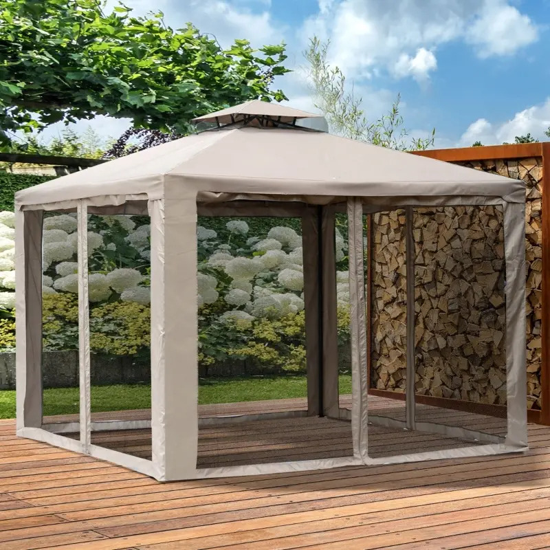 Outsunny 10 x 10 Foot Gazebo with Netting Fabric and Vented Roof