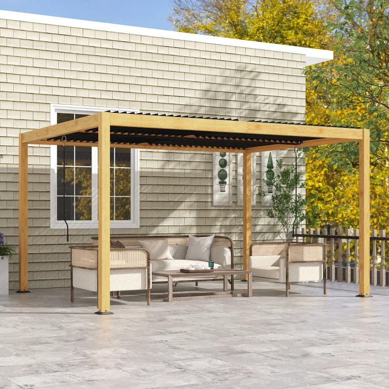 Outsunny 10 x 13 Foot Aluminum Louvered Pergola with Adjustable Roof