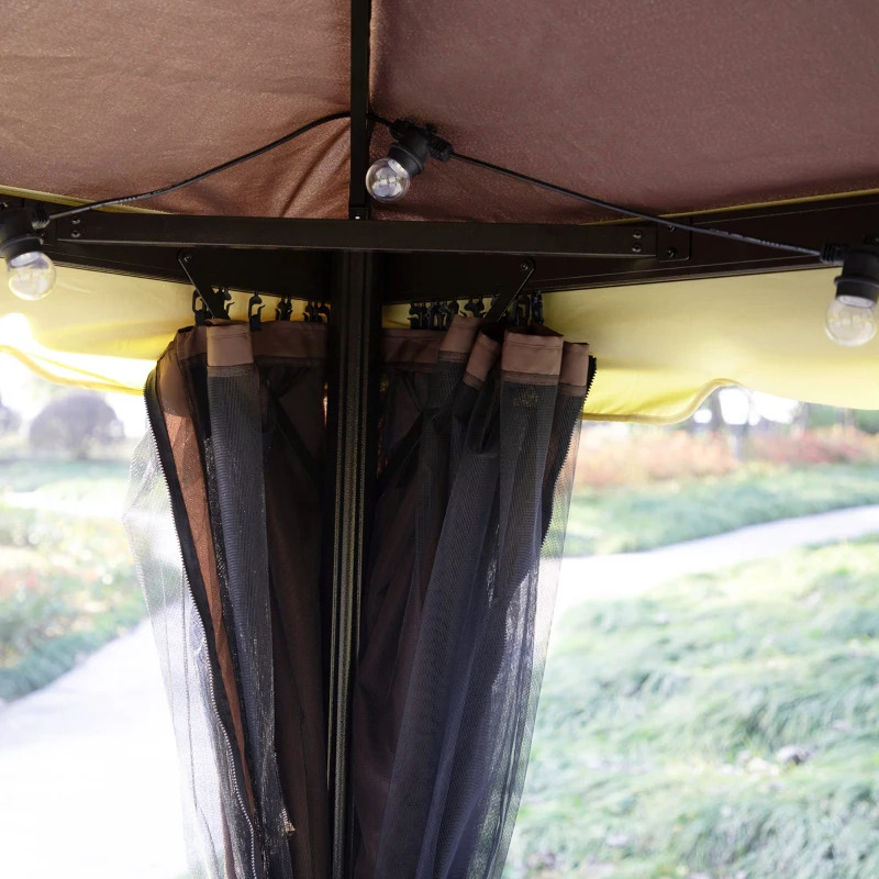 Outsunny 10 x 13 Foot Aluminum Double-Roof Gazebo with Coffee Curtain Walls and Netting