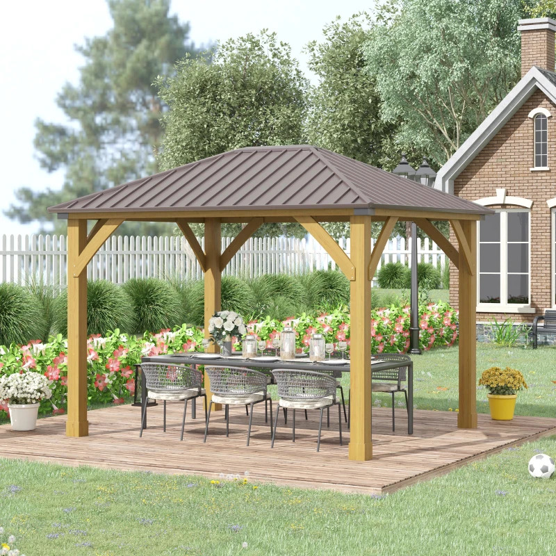 Outsunny 10 x 12 Foot Hardtop Gazebo with Wooden Frame and Galvanized Steel Roof