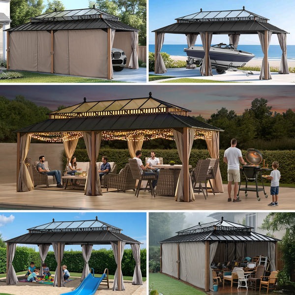 Sunjoy 20 x 12 Foot Kingston Extra-Tall Steel and Poly-Carb Hardtop Gazebo