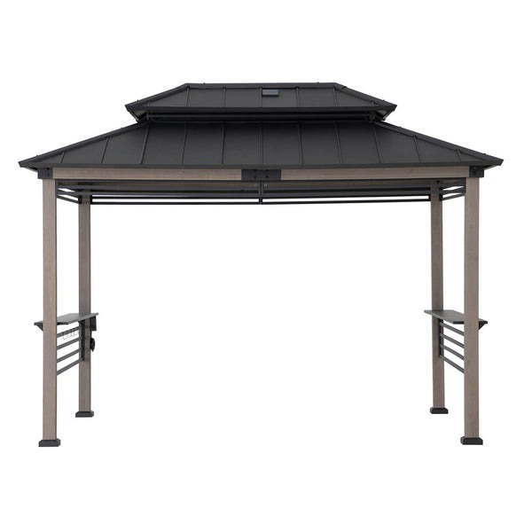 Sunjoy 8 x 12 Foot Churchill Cedar Frame Grill Gazebo with DC Solar Power Port