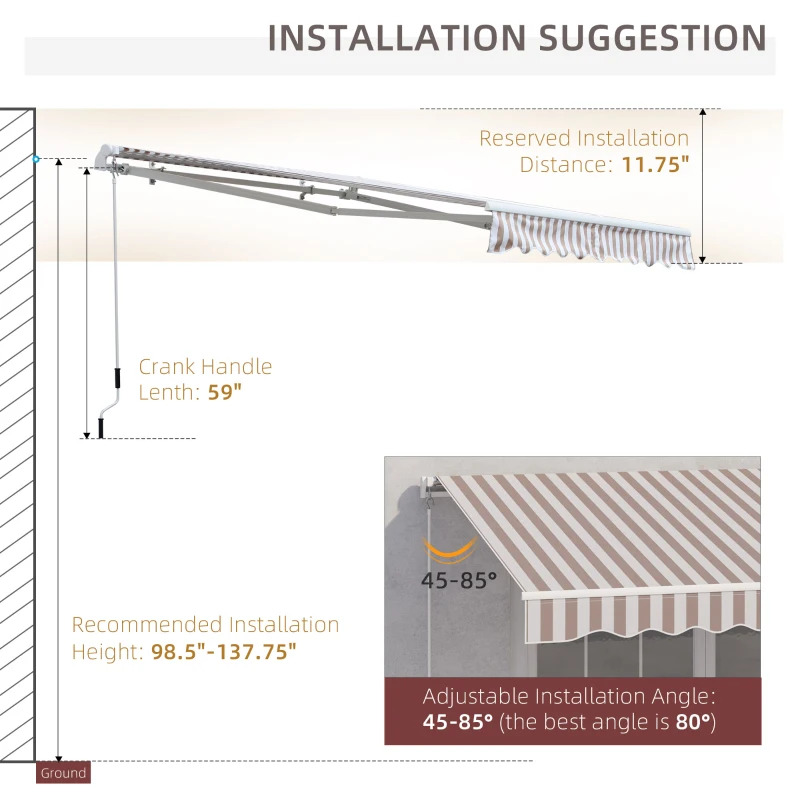 Outsunny 10 x 8 Foot Easy Crank Manual Retractable Sun Shade Patio Awning