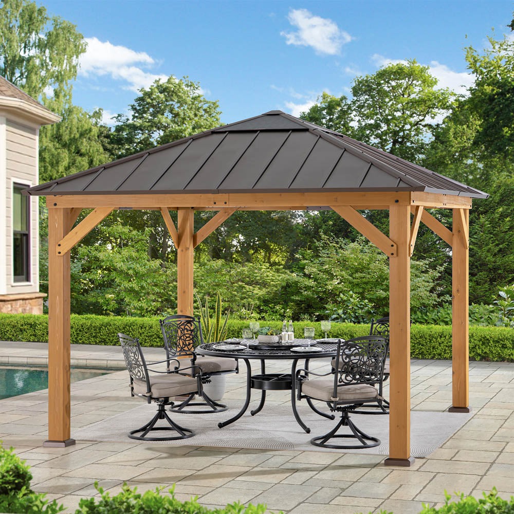 Sunjoy 11 x 11 Foot Hardtop Skylight Cedar Gazebo