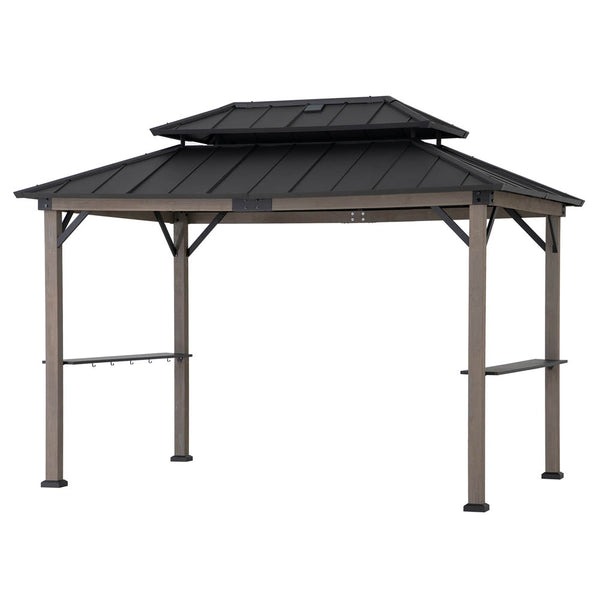 Sunjoy 8 x 12 Foot Churchill Cedar Frame Grill Gazebo with DC Solar Power Port
