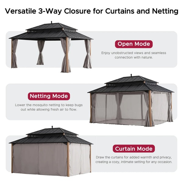 Sunjoy 12 x 16 Foot Kingston Extra-Tall Steel Hardtop Gazebo