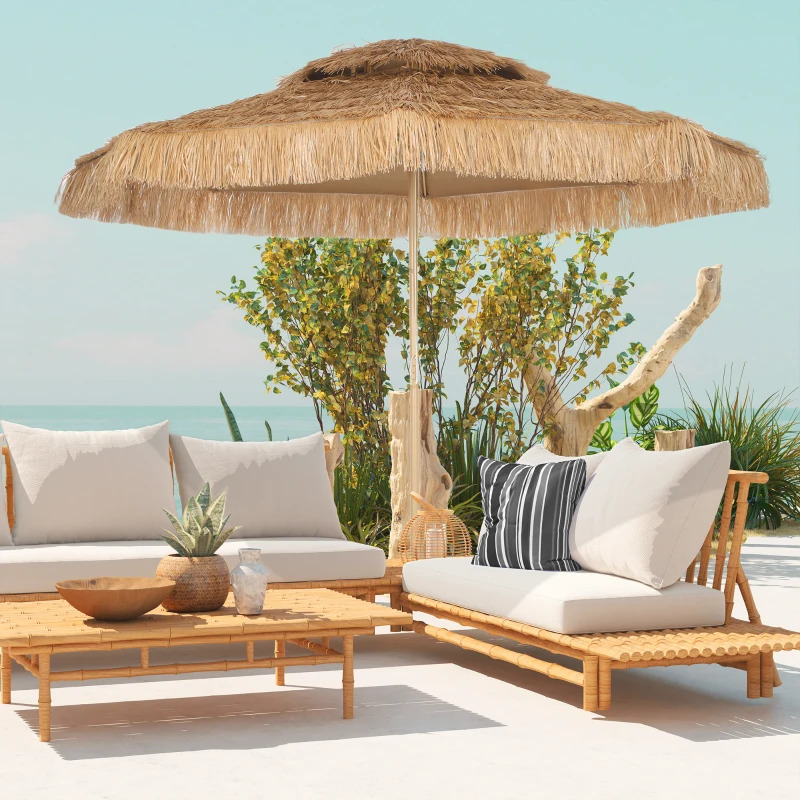 Outsunny 10 Foot Hula Thatched Tiki Patio Outdoor Umbrella