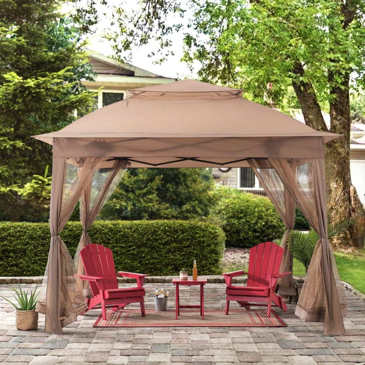 Sunjoy 11 x 11 Foot Pop-Up Netted Gazebo Tent