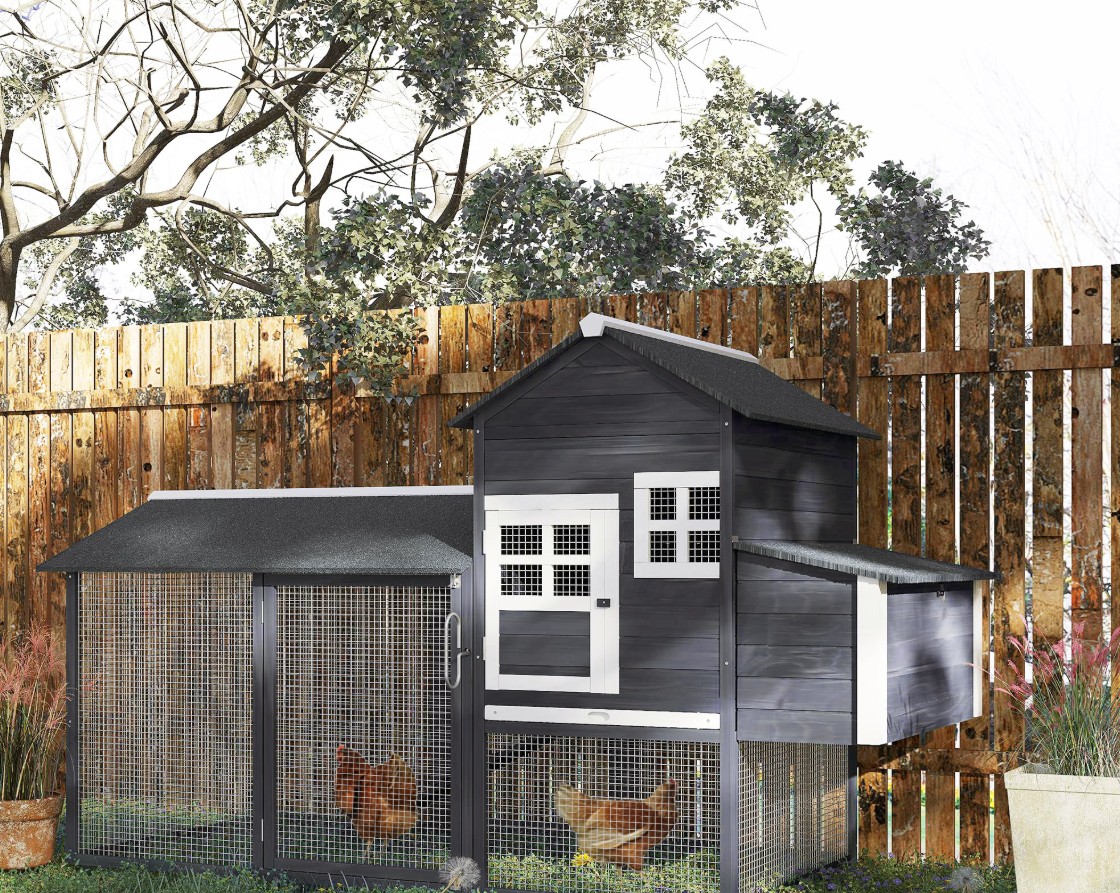 PawHut 84 Inch Wooden Chicken Coop with Nesting Box