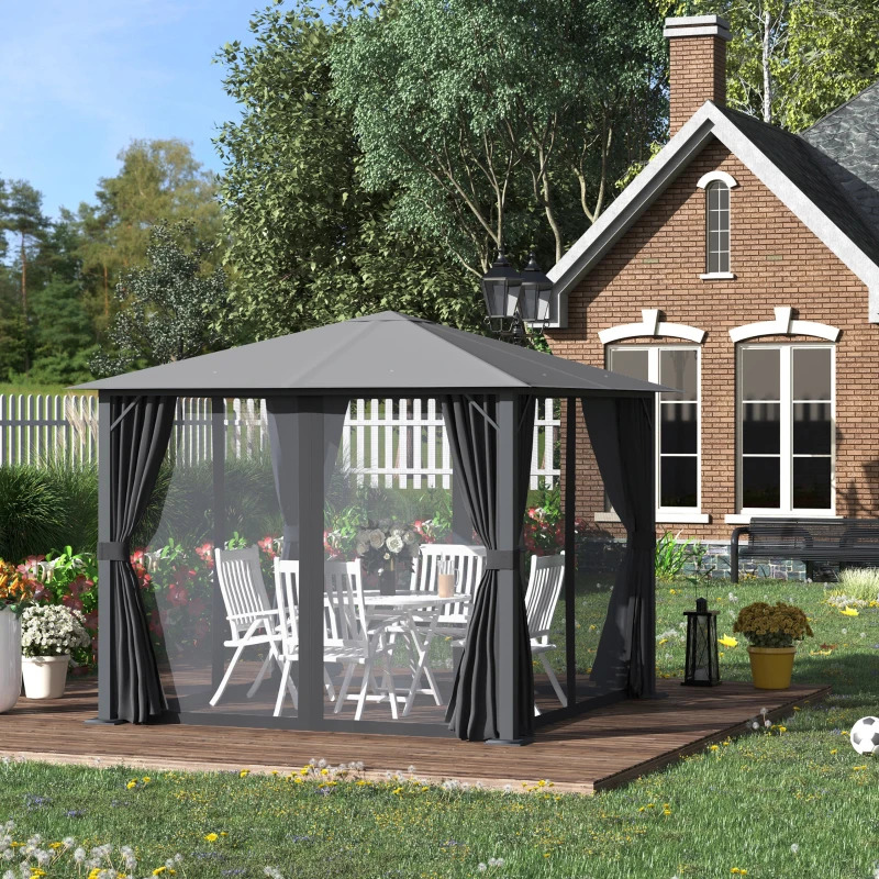 Outsunny 10 x 10 Foot Patio Gazebo with Netting and Curtains