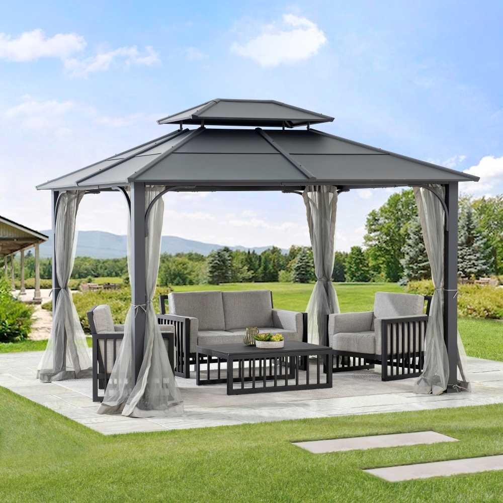 Sunjoy 10 x 12 Foot Two-Tier Steel Hip Roof Gazebo