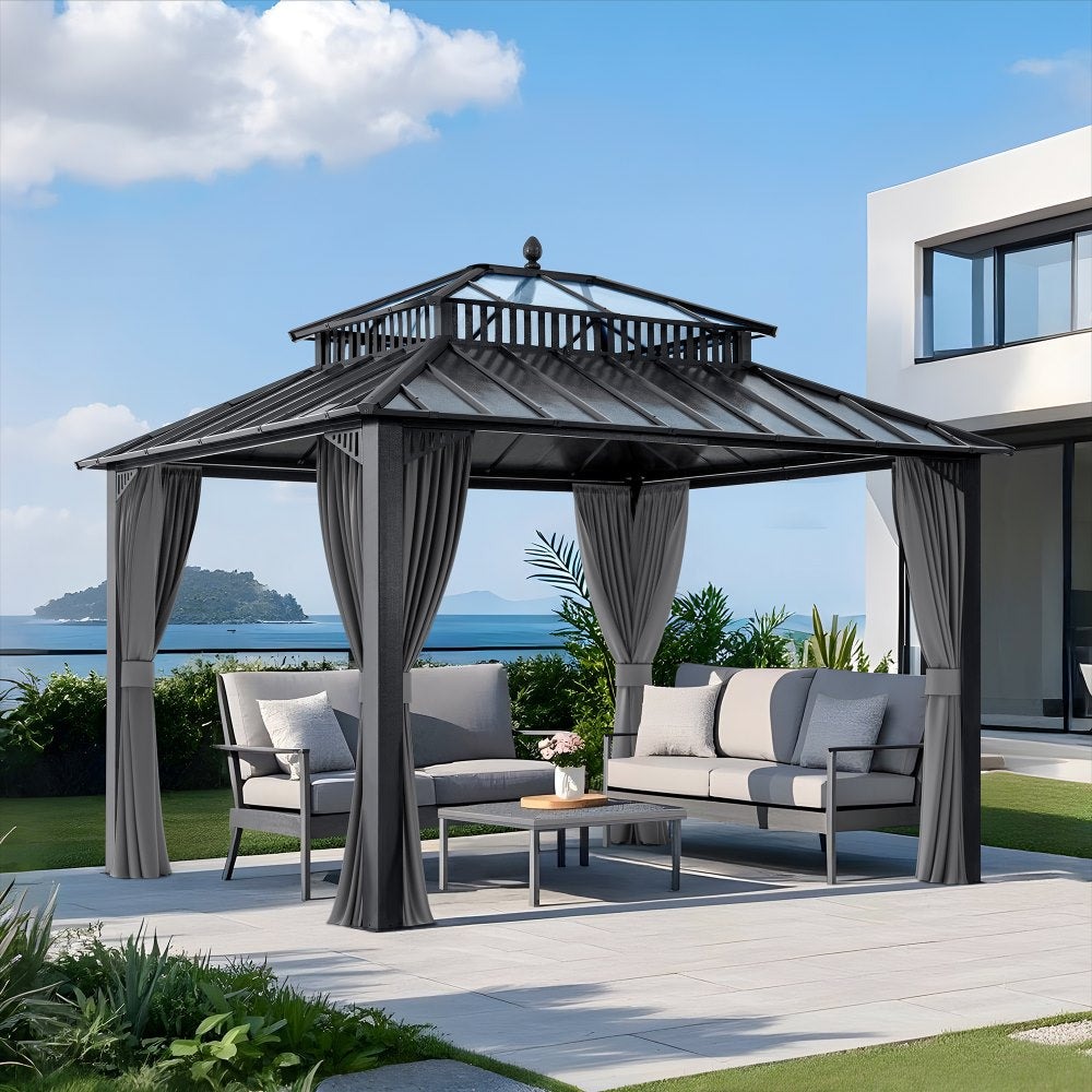 Sunjoy 12 x 10 Foot Kingston Extra-Tall Steel and Poly-Carb Hardtop Gazebo