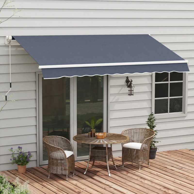 Outsunny 12 x 8 Foot Manual Retractable Sun Shade Patio Awning