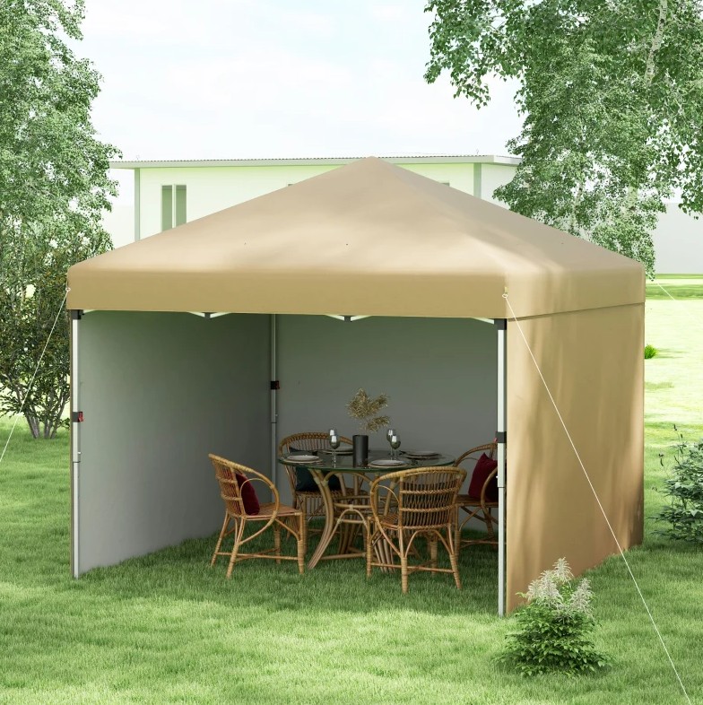 Outsunny 10 x 10 Foot Steel Frame Pop Up Canopy with Sidewalls and Weight Bags