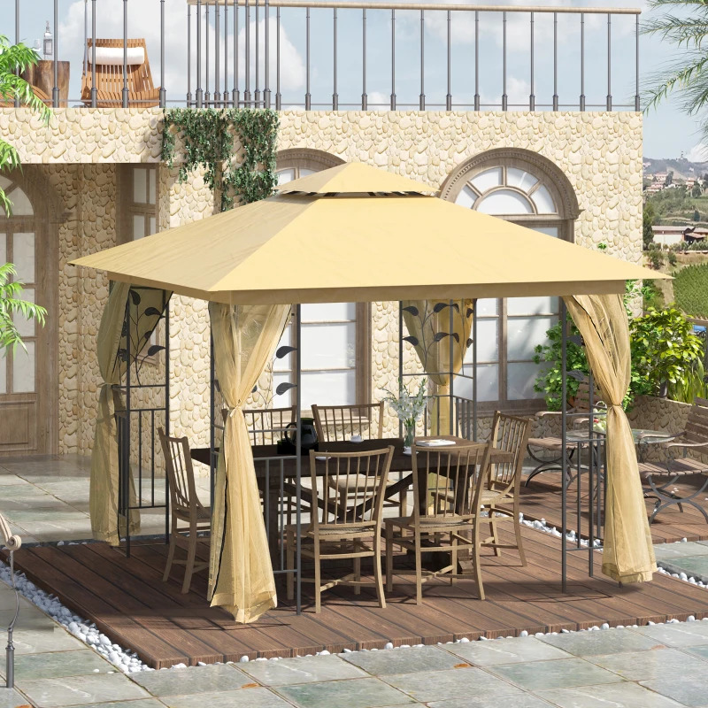 Outsunny 10 x 10 Foot Tree Motif Patio Gazebo with Netting