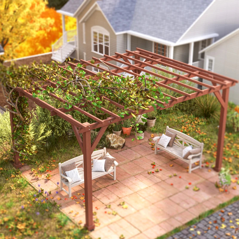 Outsunny 11 x 12 1/2 Foot Outdoor Fir Wood Pergola with Grape Trellis