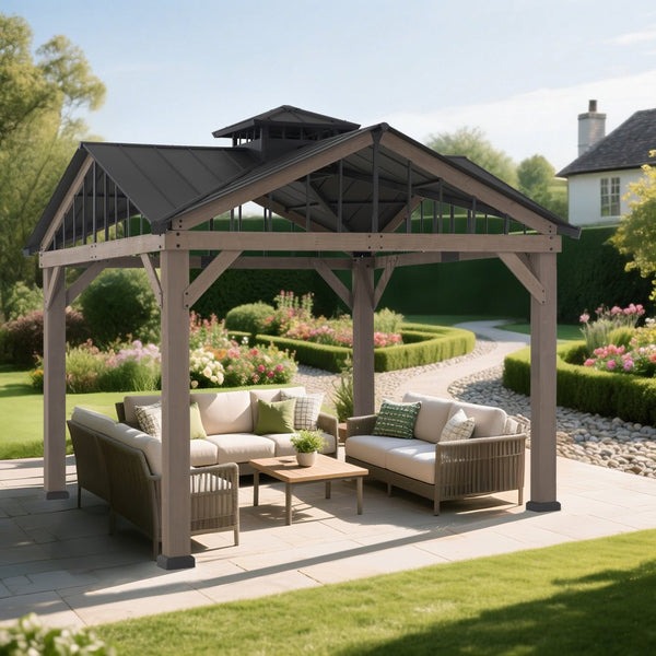 Sunjoy 12 x 12 Foot Roanforth Heavy-Duty Cedar Gazebo