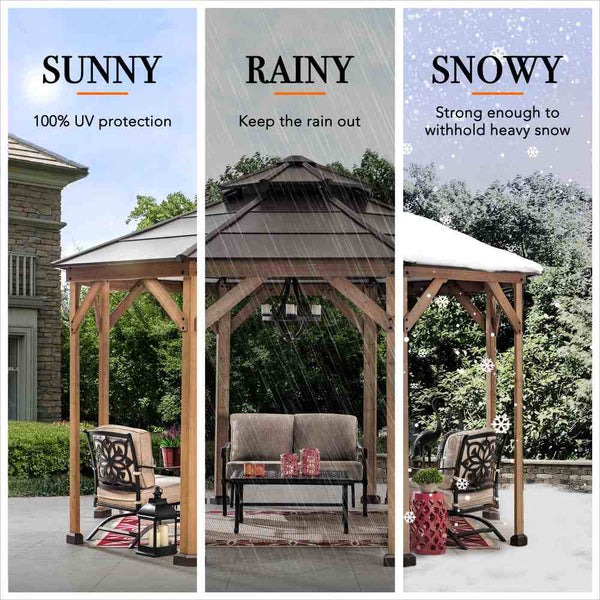 Sunjoy 13 Foot Octagonal Hardtop Cedar Gazebo