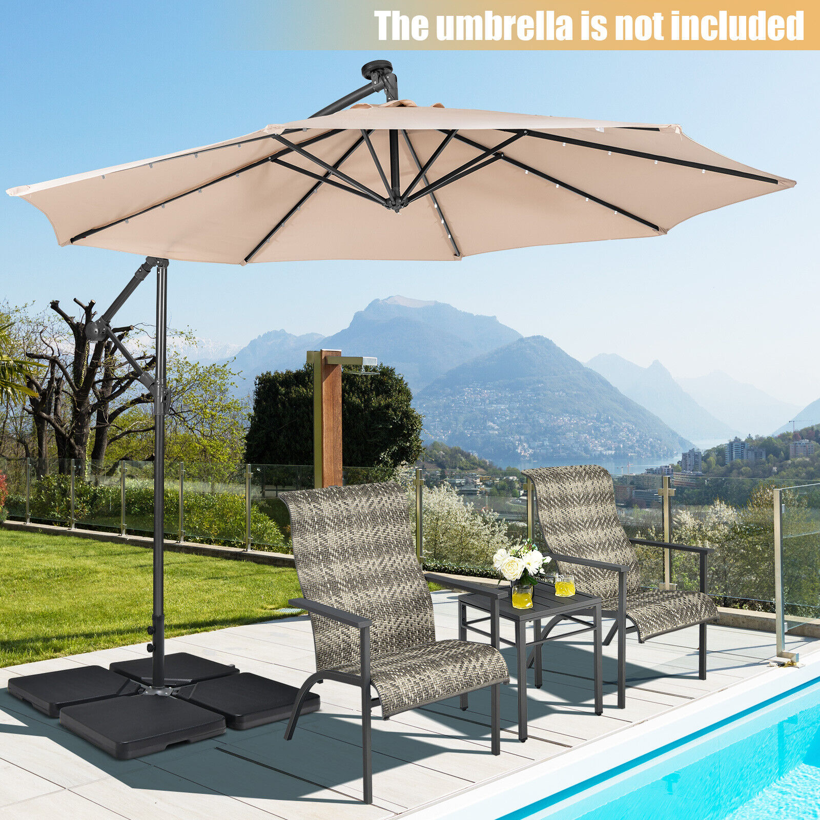 Costway 4 Piece 13 Liter Cantilever Patio Umbrella Base Set